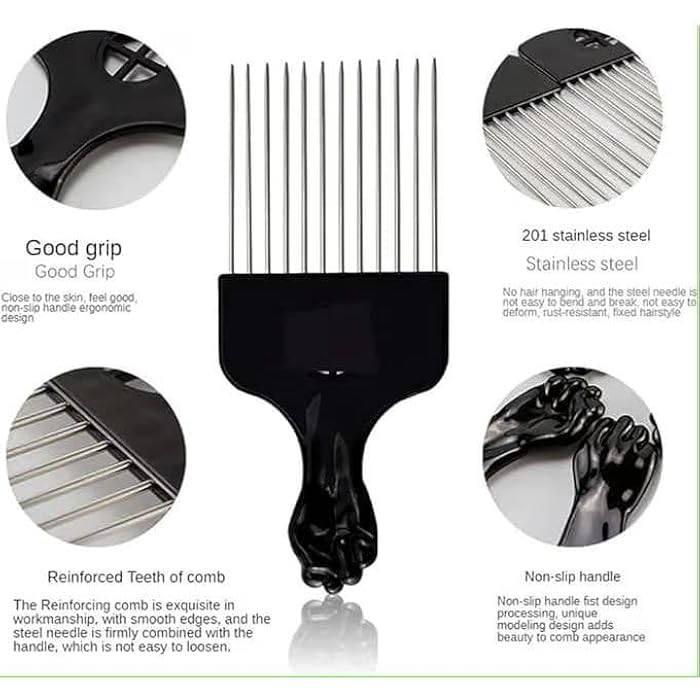 Afro Metal Detangling Comb for Thick and Curly Hair – Strong Design Helps You Define Your Daily Styles and Volumize Your Hair in a Practical and Comfortable Style. - Image 2